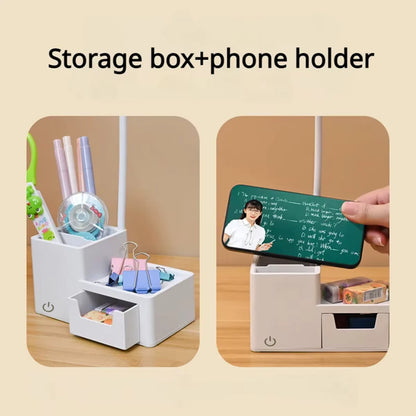 Lampe de bureau ajustable tactile rechargeableLED avec boite de rangement et pour  poser le téléphone