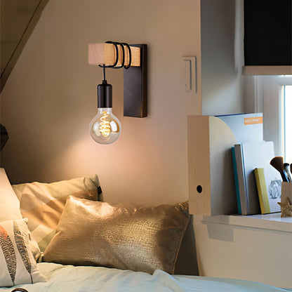 chambre applique murale bois retro WarmLight au coté du lit