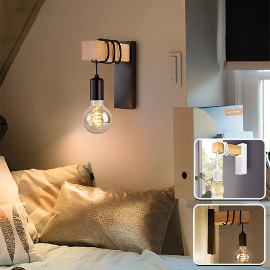 chambre applique murale bois retro WarmLight dans la chambre en deux tons