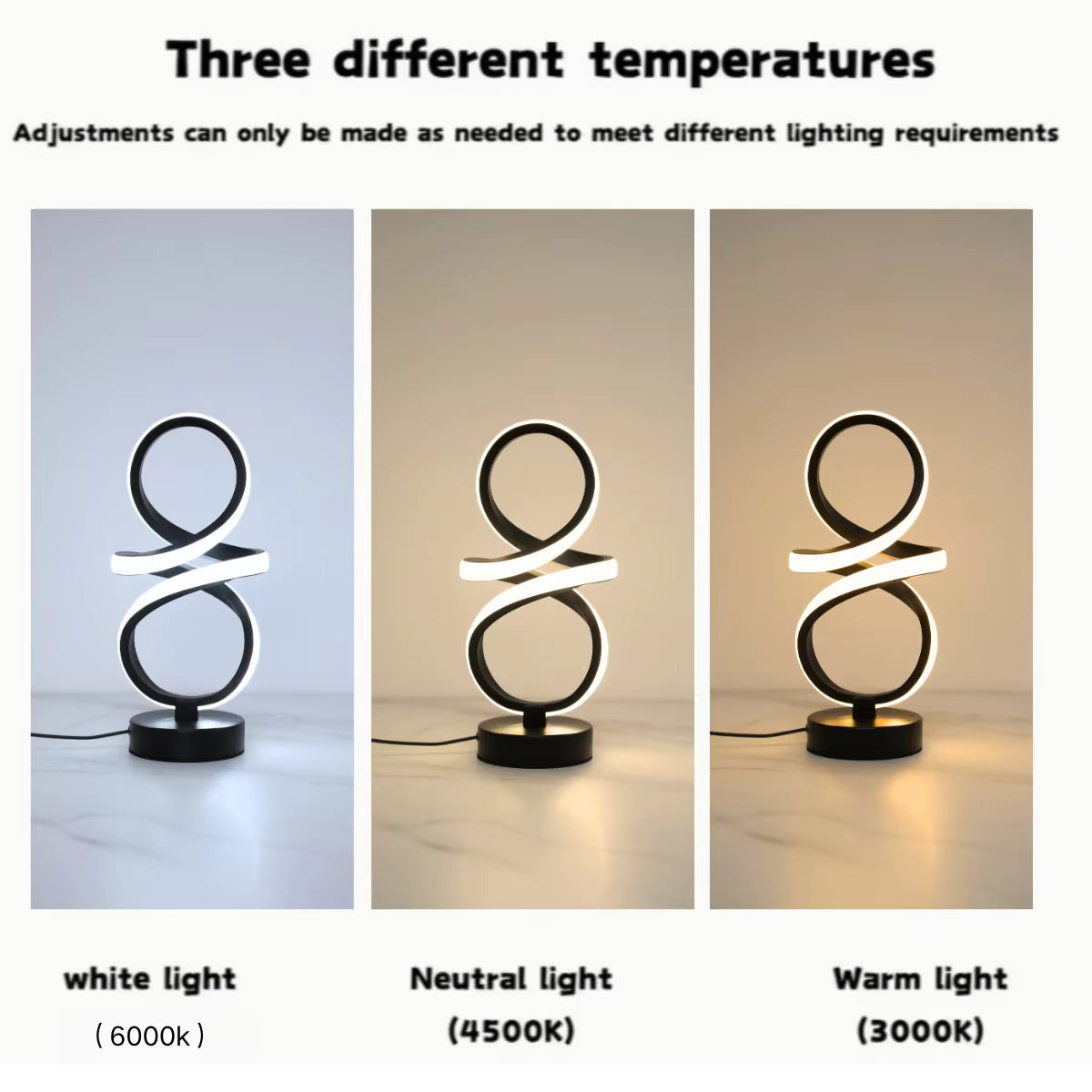 lampe de bureau spirale USB:  lumiere en trois teintes